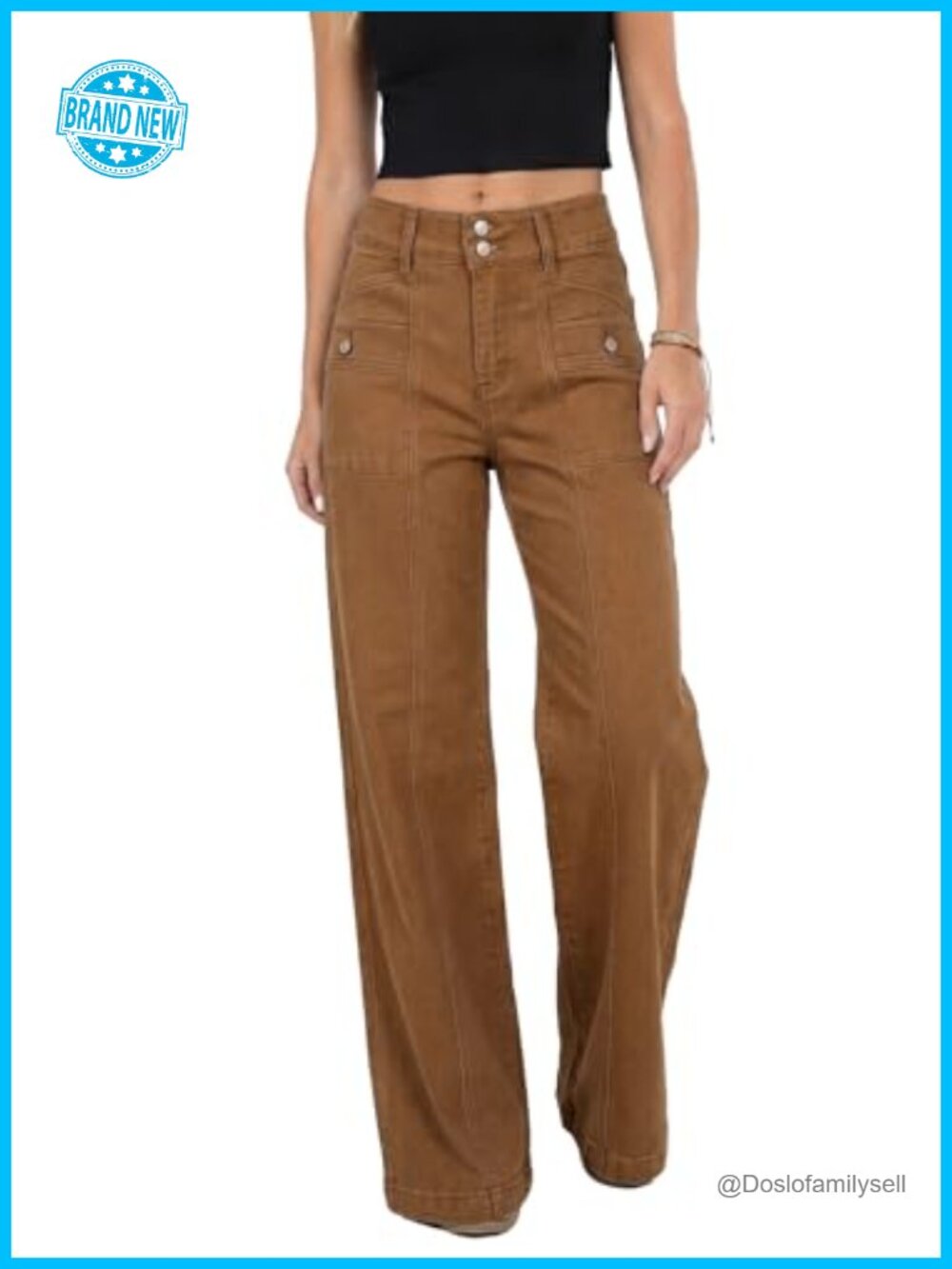 High Waisted Wide Leg Jeans Double Button Stretchy Straight Leg Denim Pants